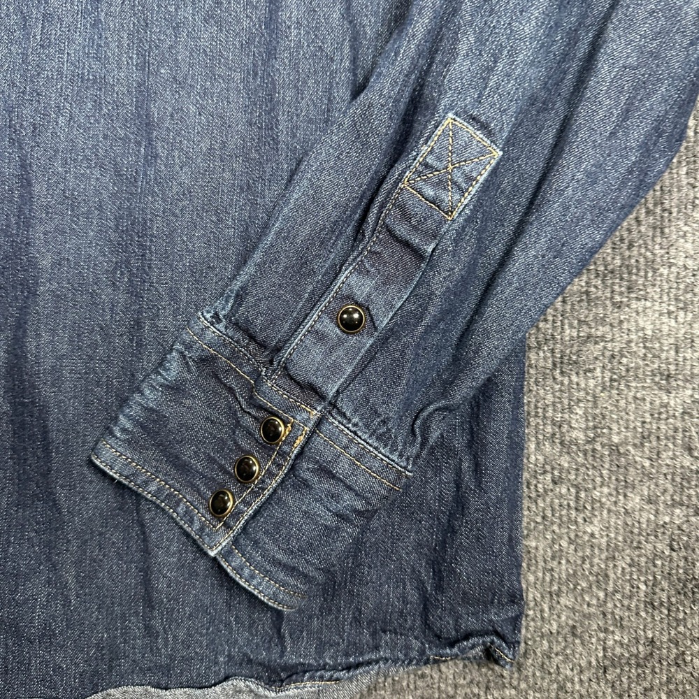 Tecovas Denim Pearl Snap Western Shirt Indigo Blue Long Sleeve Yoke Mens Size XL - Picture 6 of 7